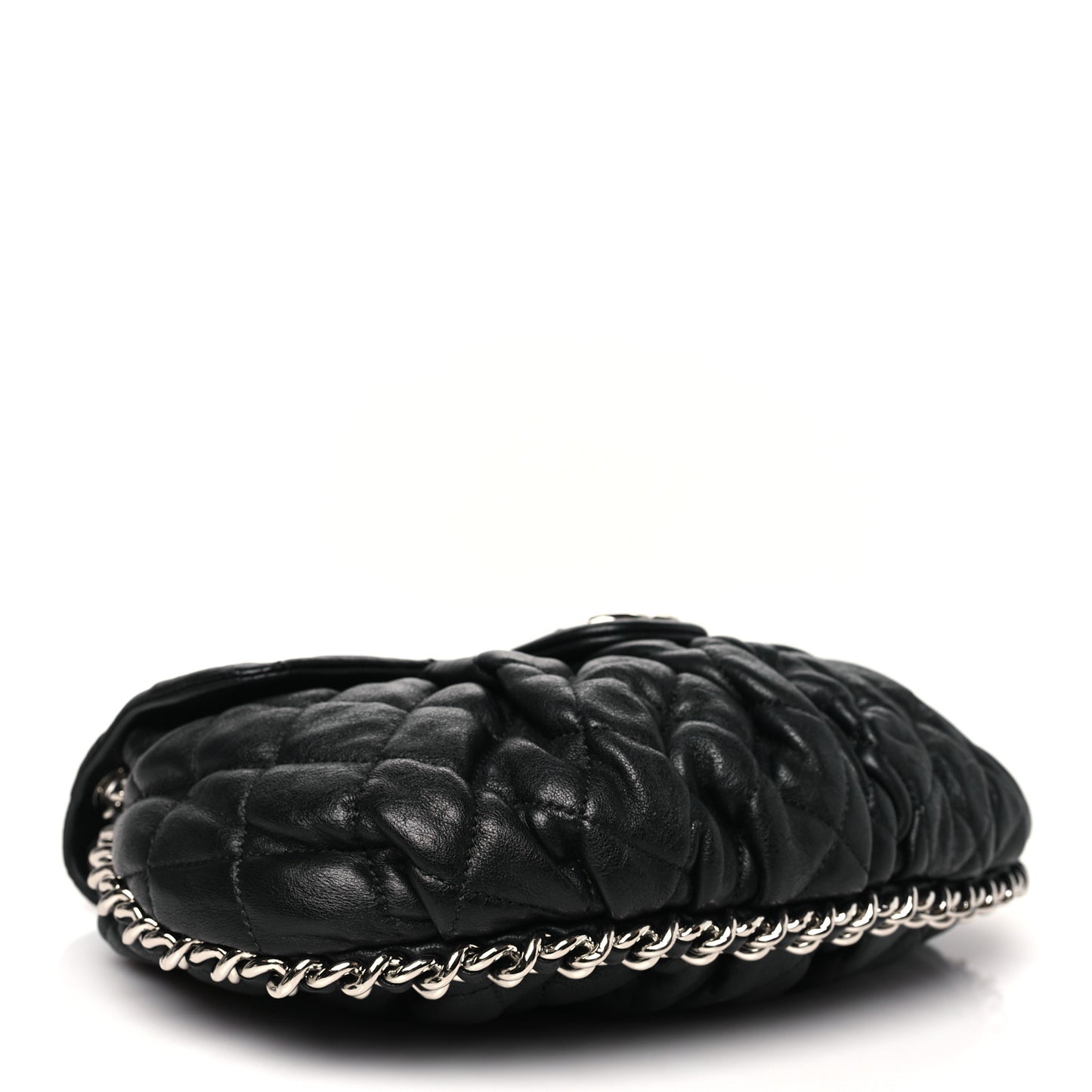 Washed Lambskin Quilted Large Chain Around Flap Black