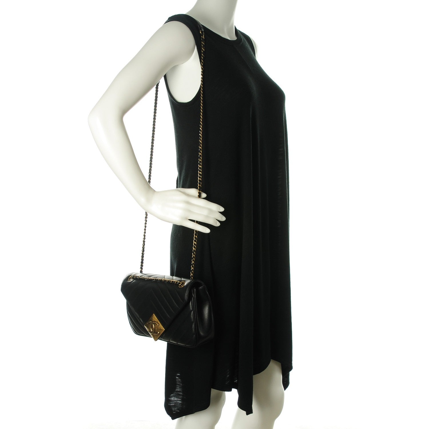 Chanel Lambskin Chevron Quilted Small Pyramid CC Flap Black 2 of 8