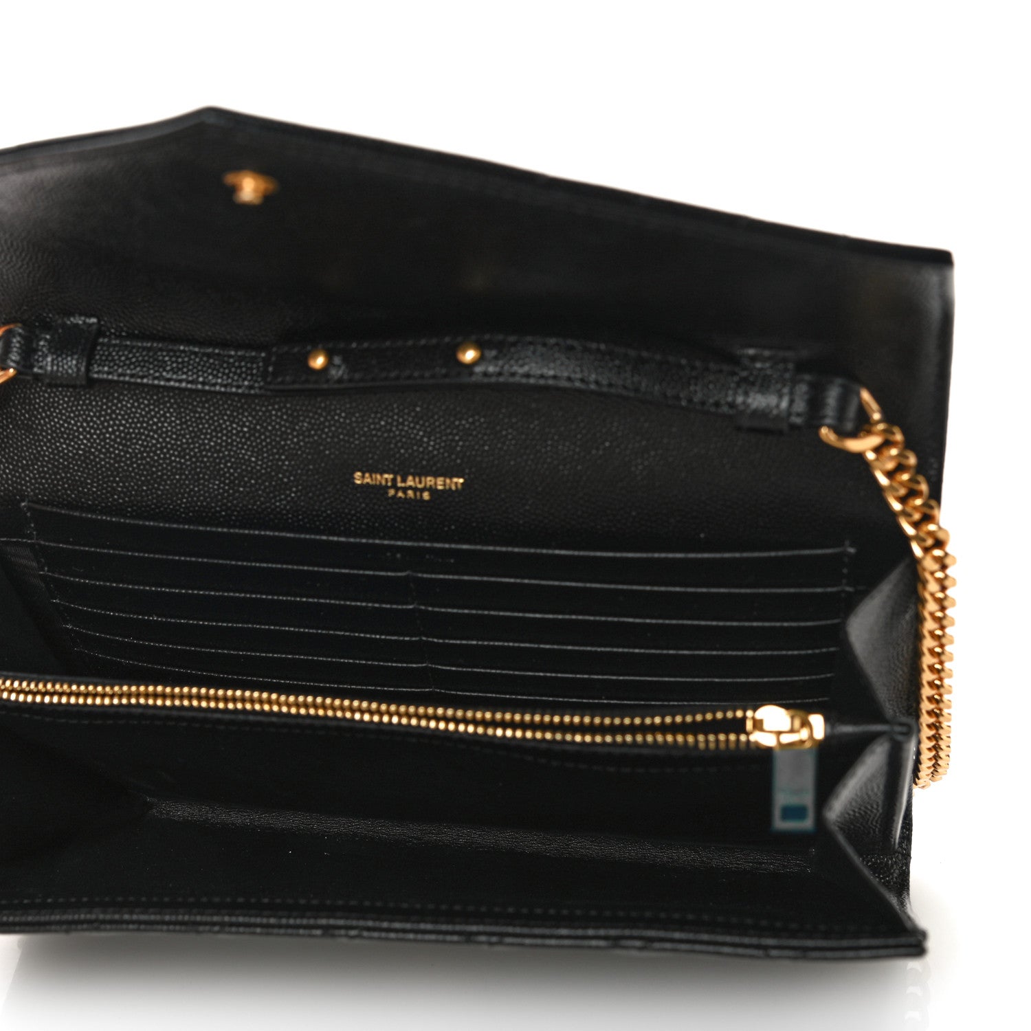Saint Laurent Grain De Poudre Mixed Matelasse Triquilt Monogram Chain Wallet Black 5 of 11
