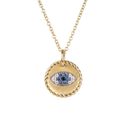 David Yurman 18K Yellow Gold Blue Sapphire Diamond Evil Eye Necklace 3 of 6