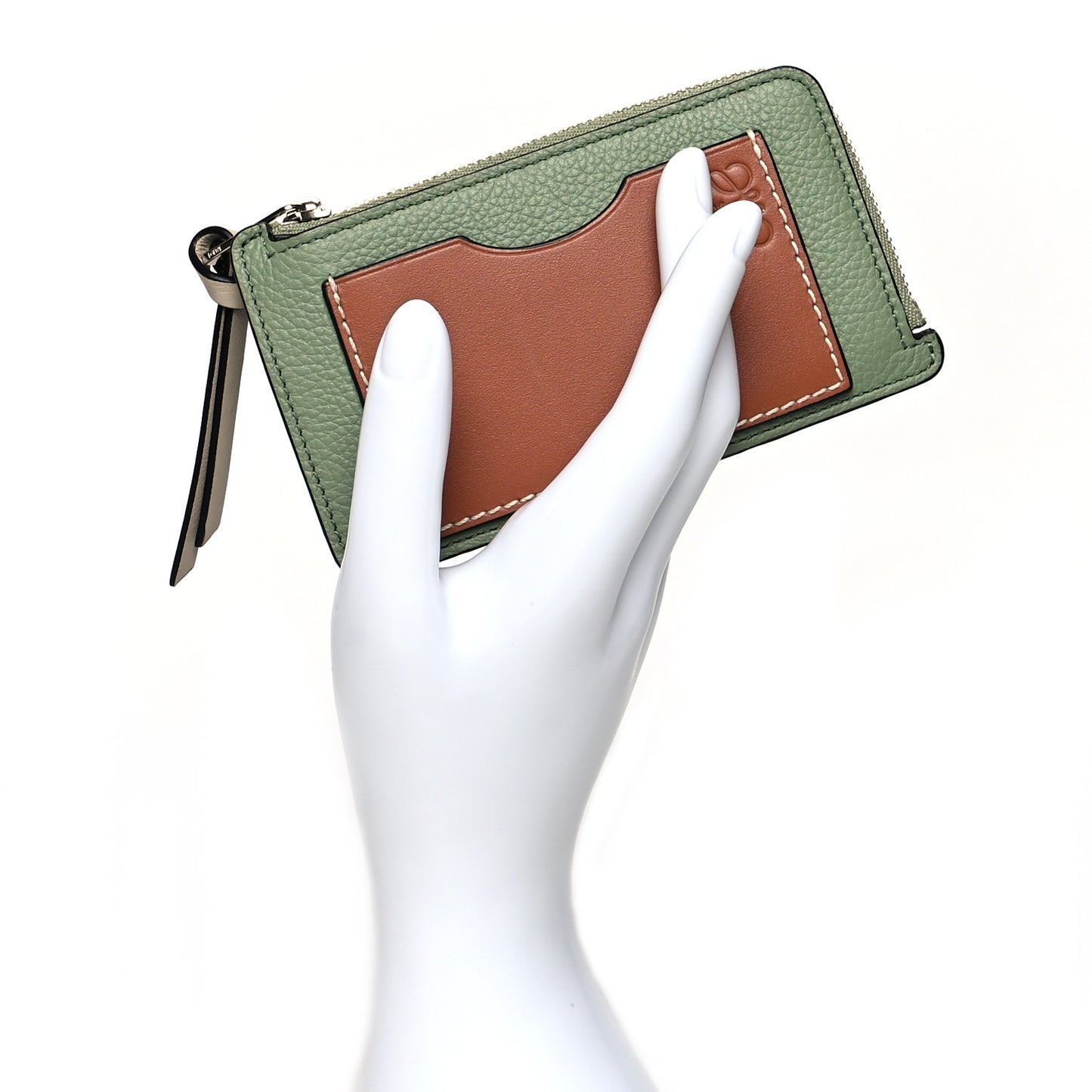 Soft Grained Calfskin Coin Card Holder Rosemary Tan