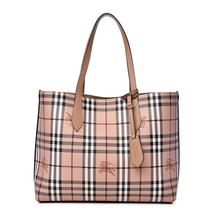 Burberry Grainy Calfskin Haymarket Check Medium Reversible Tote Mid Camel 2 of 17