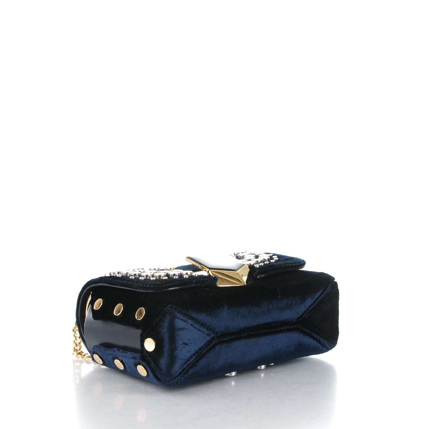 Velvet Studded Lockett Petite Shoulder Bag Navy
