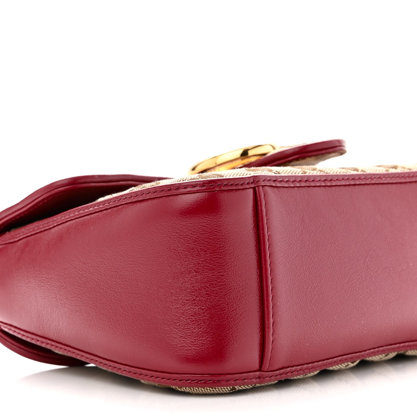 Monogram Glazed Calfskin Matelasse Diagonal Mini GG Marmont Top Handle Shoulder Bag Beige Ebony New Cherry Red