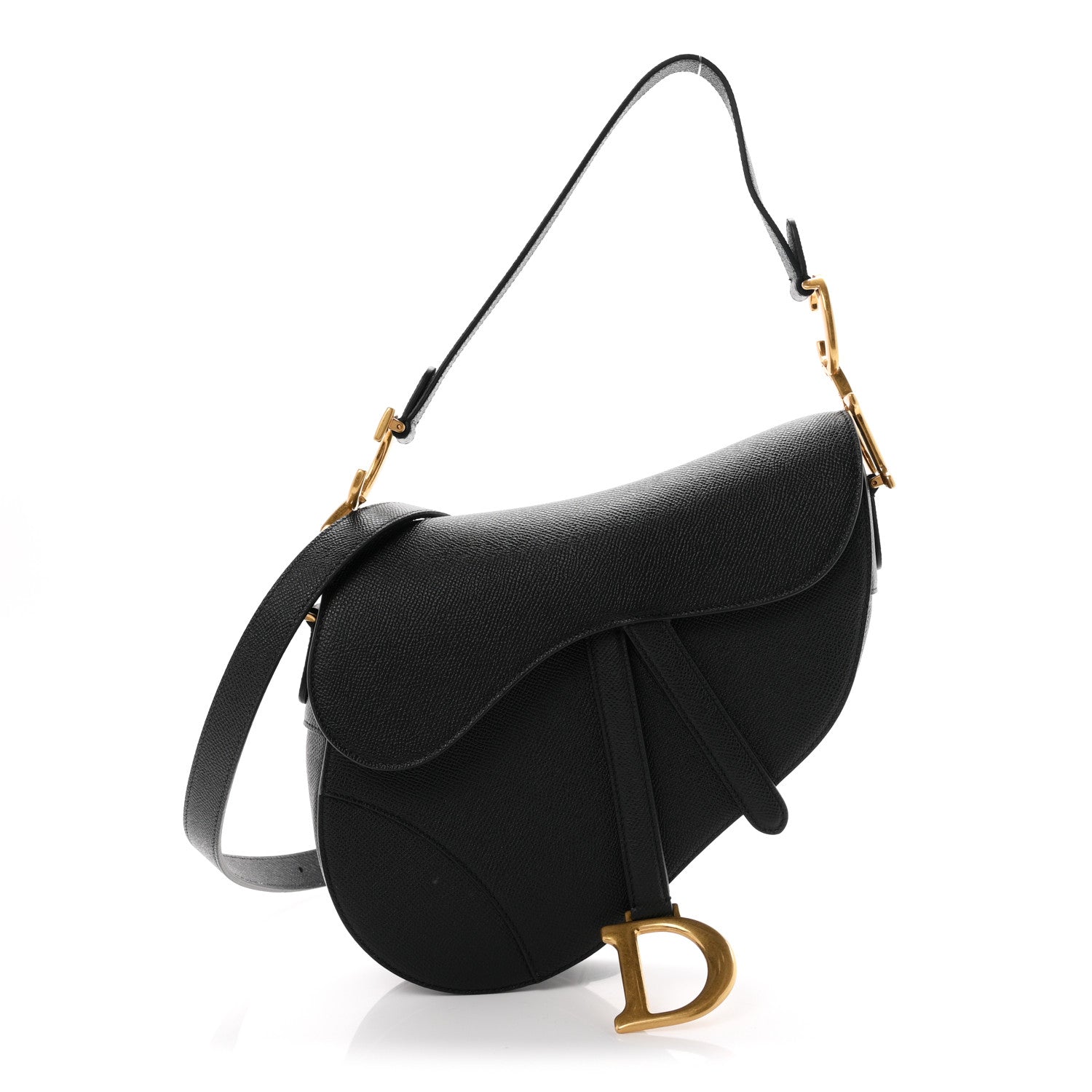Christian Dior Grained Calfskin Saddle Bag With Strap Black 1 of 10