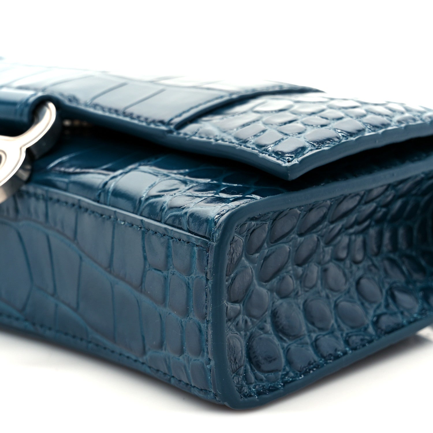 Balenciaga Shiny Calfskin Crocodile Embossed Hourglass Chain Bag Forest Green 20 of 21