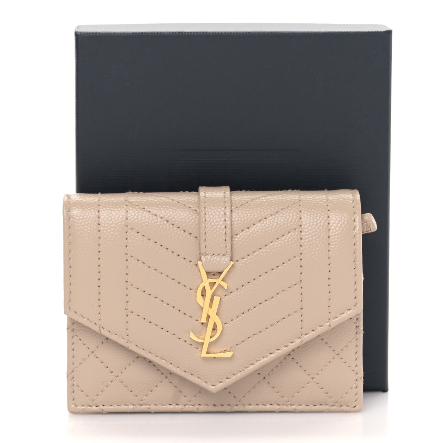Grain De Poudre Textured Mixed Matelasse Triquilt Small Monogram Envelope Wallet Dark Beige