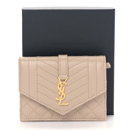 Saint Laurent Grain De Poudre Textured Mixed Matelasse Triquilt Small Monogram Envelope Wallet Dark Beige 9 of 9