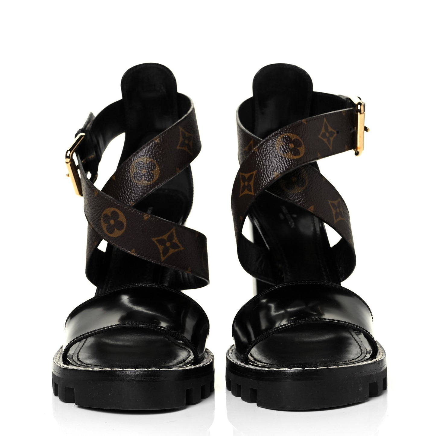 Glazed Calfskin Monogram Star Trail Sandals 41 Black