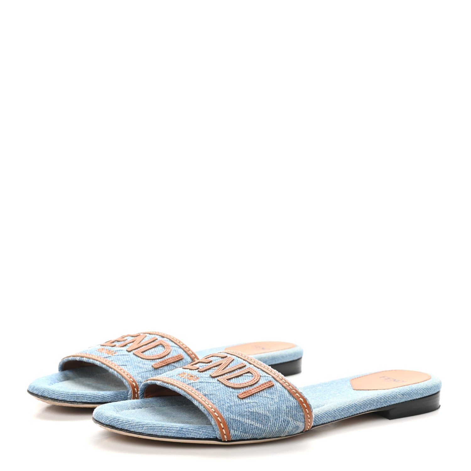 Fendi Denim Print Logo Flat Slide Sandals 38 Denim Brandy 4 of 10