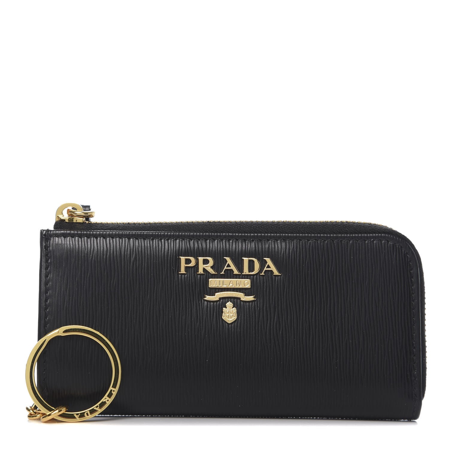 Prada Vitello Move Zip Around Key Holder Black 1 of 7