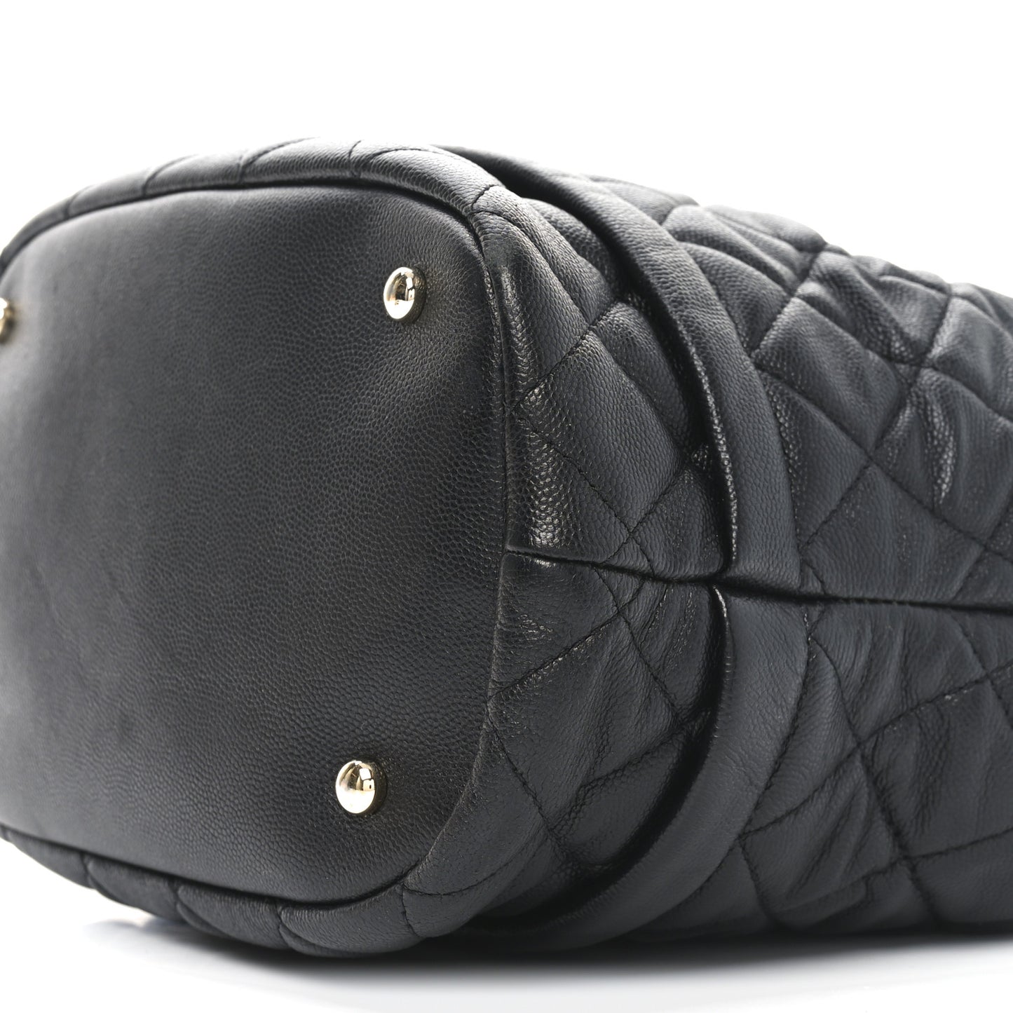 Caviar Quilted Large Rolled Up Bucket Drawstring Bag Black