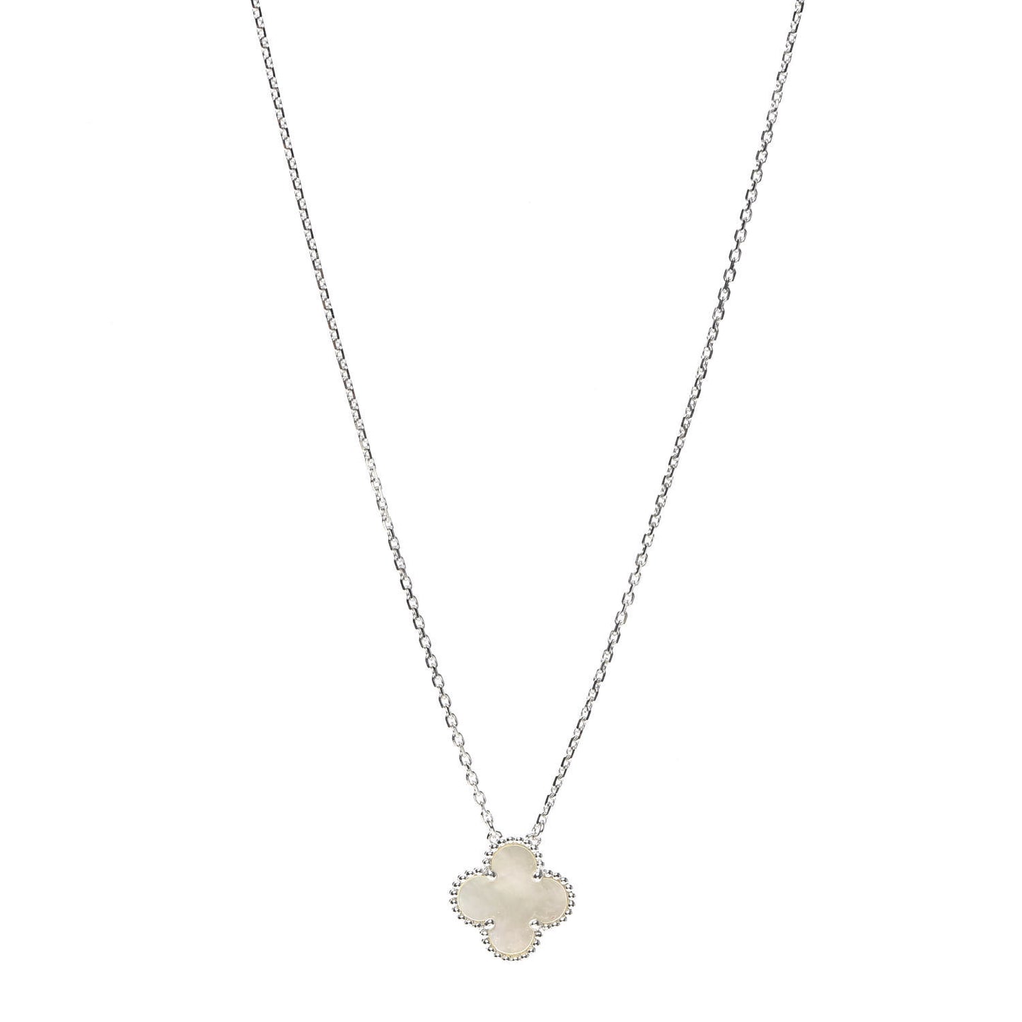 18K White Gold Mother of Pearl Vintage Alhambra Pendant Necklace