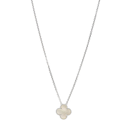 Van Cleef & Arpels 18K White Gold Mother of Pearl Vintage Alhambra Pendant Necklace 1 of 7