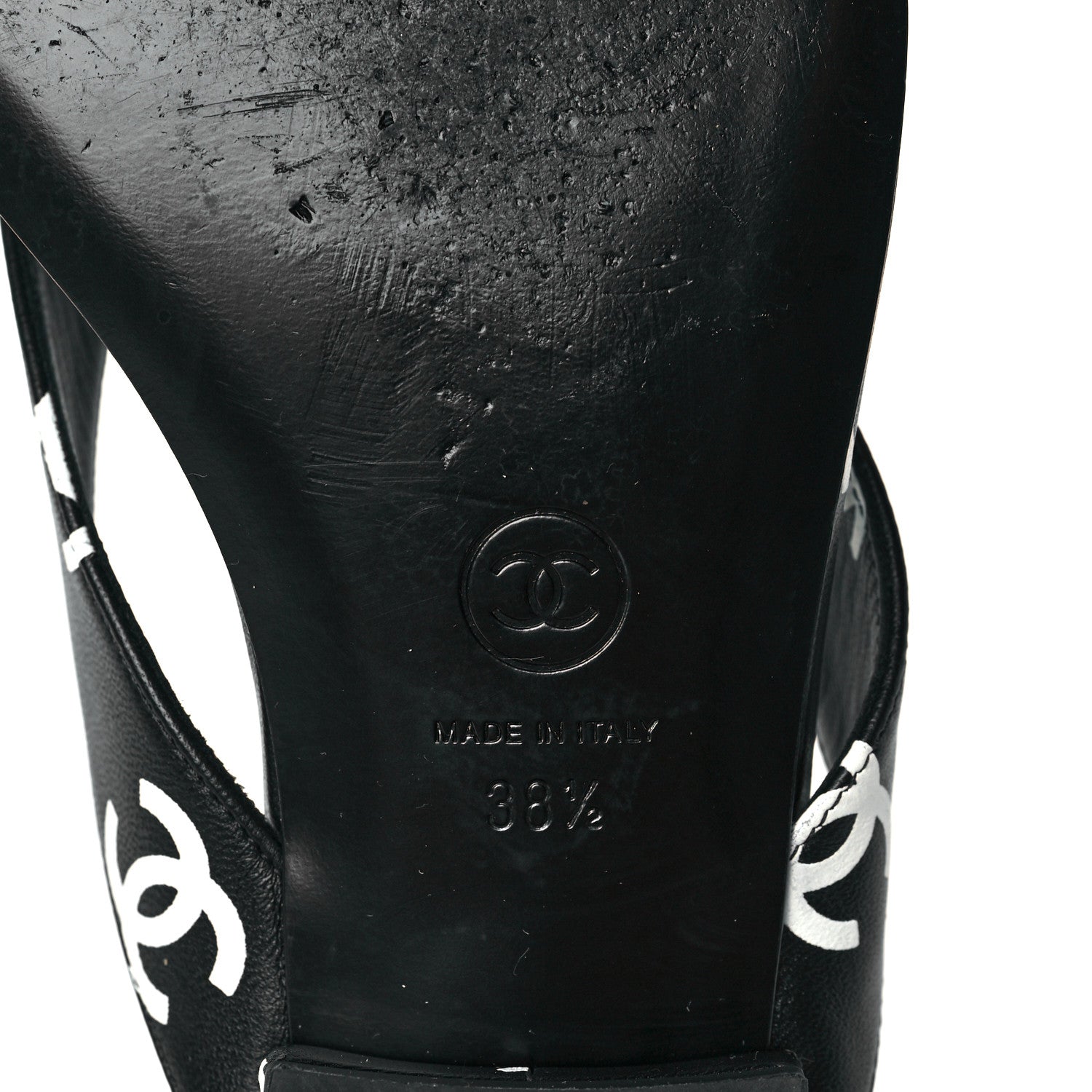 Chanel Lambskin Printed CC Thong Sandals 38.5 Black White 6 of 10