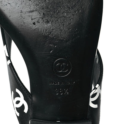 Chanel Lambskin Printed CC Thong Sandals 38.5 Black White 6 of 10