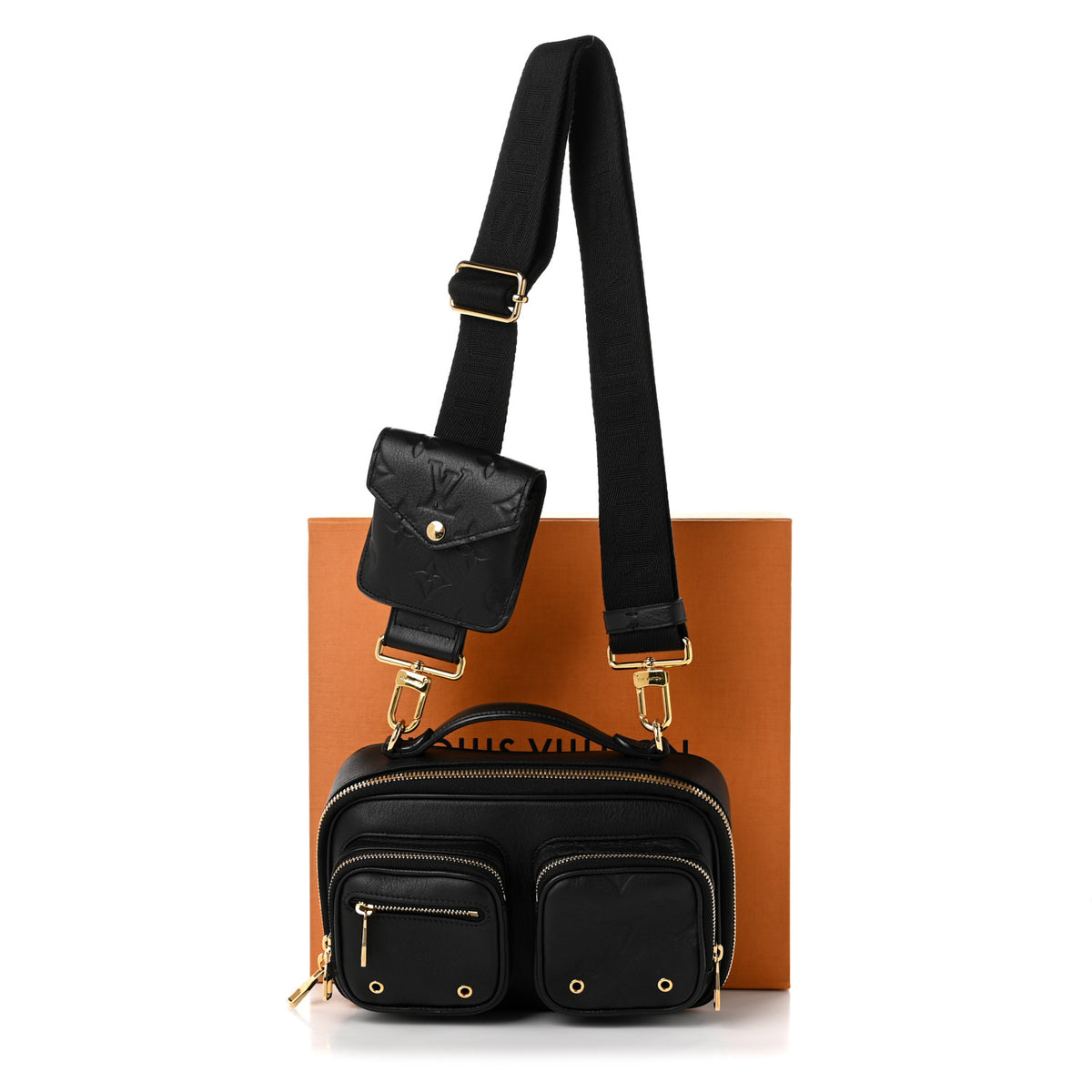 Calfskin Monogram Embossed Utility Crossbody Black