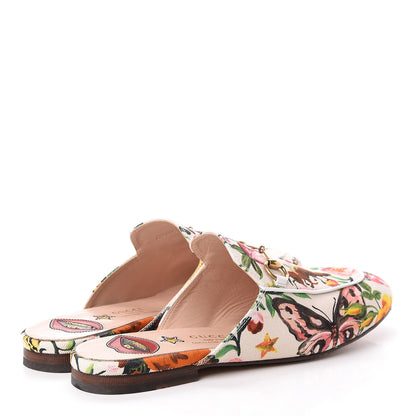 Gucci Canvas Garden Print Princetown Slippers 38 Ivory Multicolor 4 of 14