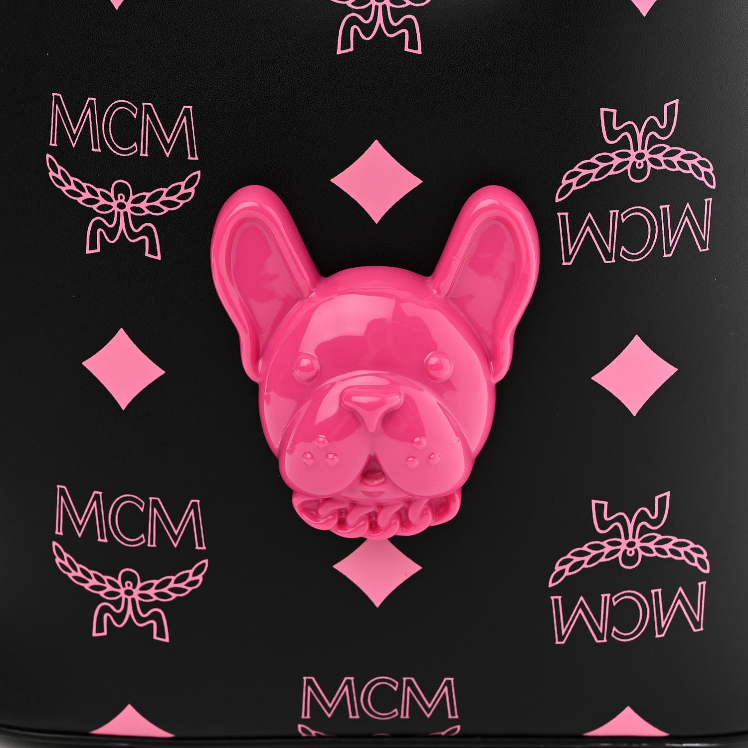 MCM Nappa Visetos Mini Pup Color Splash Drawstring Bag Black Pink 8 of 12
