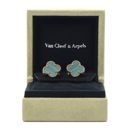 Van Cleef & Arpels 18K Yellow Gold Malachite Vintage Alhambra Earrings 6 of 6