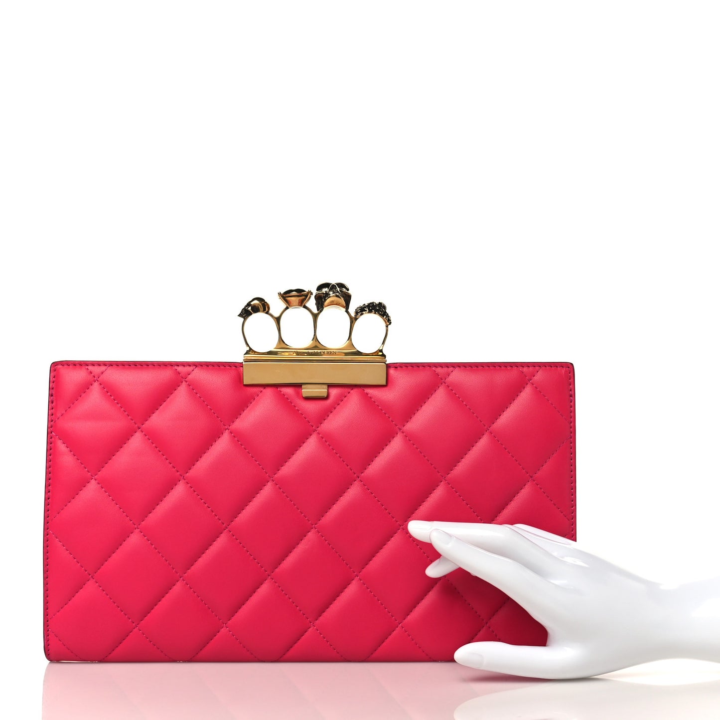 Nappa Quilted Knuckle Flat Clutch Orchid Pink