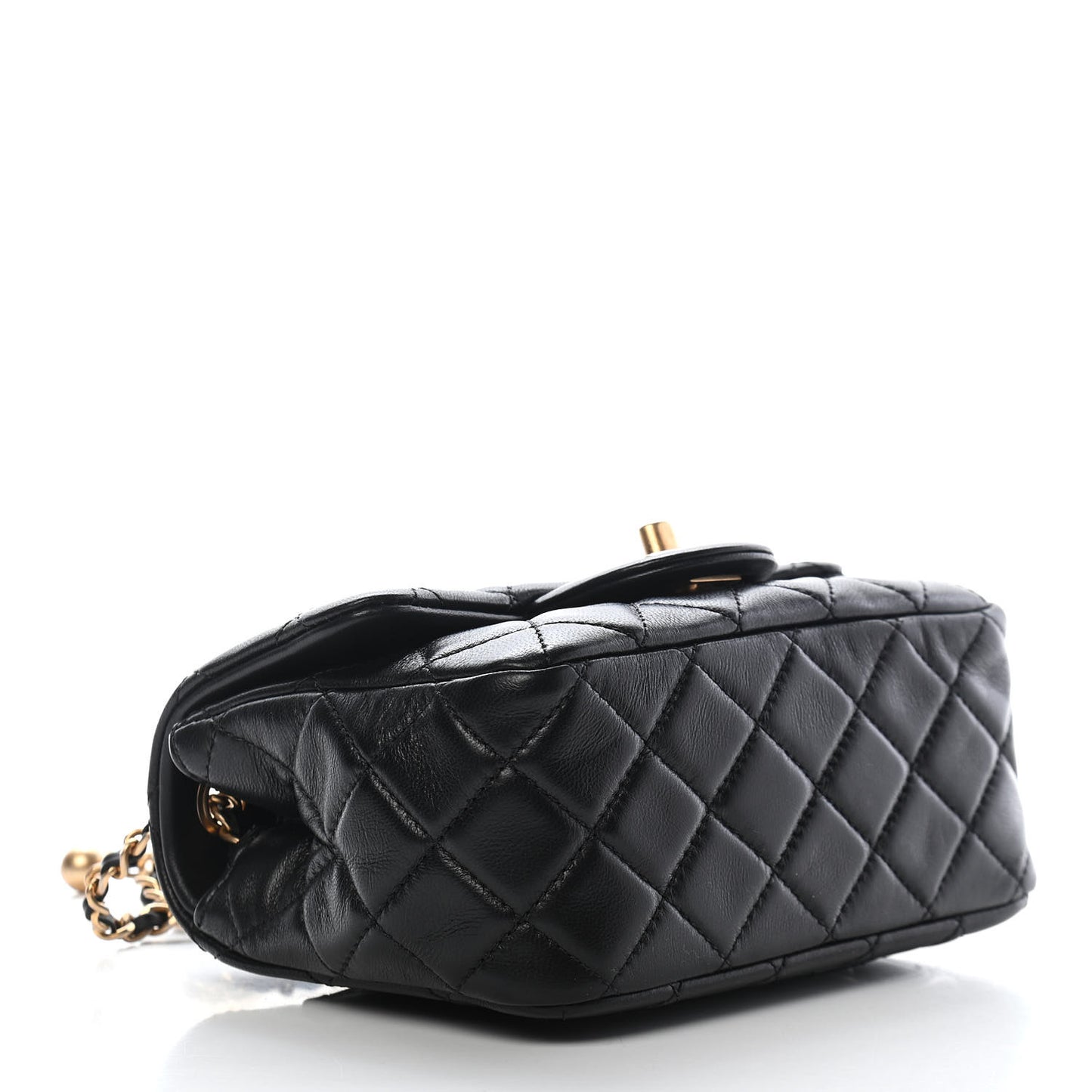 Lambskin Quilted Mini Pearl Crush Flap Black