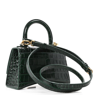 Balenciaga Shiny Calfskin Crocodile Embossed Hourglass Top Handle Bag XS Forest Green 3 of 9