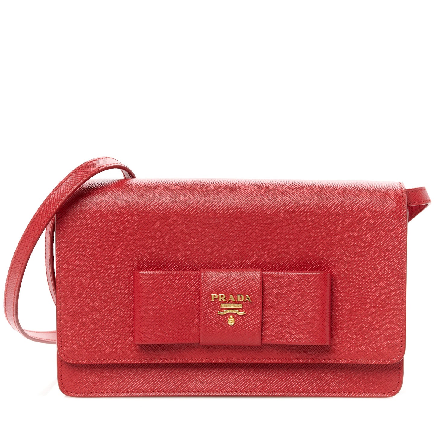 Saffiano Fiocco Bow Flap Wallet Rosso