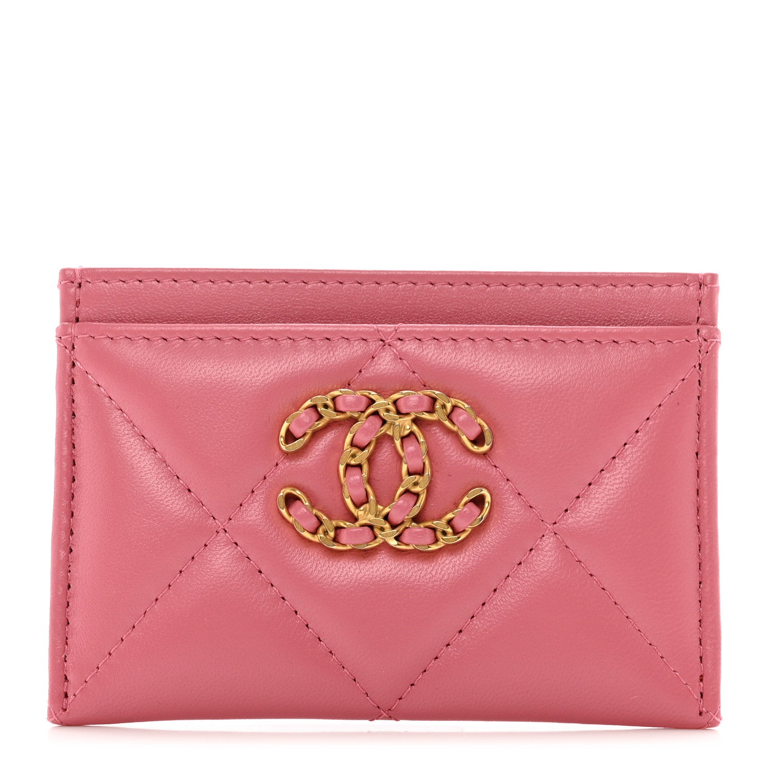 Chanel Lambskin Quilted Chanel 19 Card Holder Pink 1 of 9