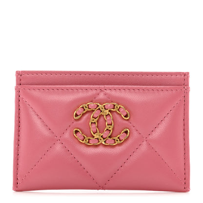 Chanel Lambskin Quilted Chanel 19 Card Holder Pink 1 of 9