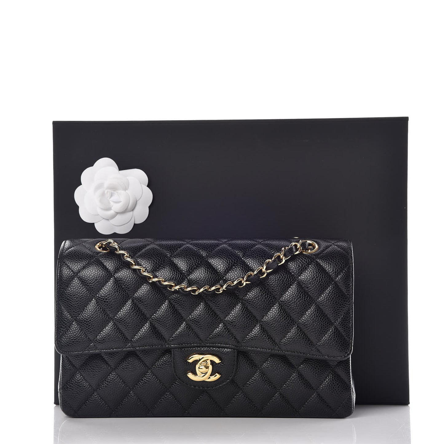 Caviar Quilted Medium Double Flap Black