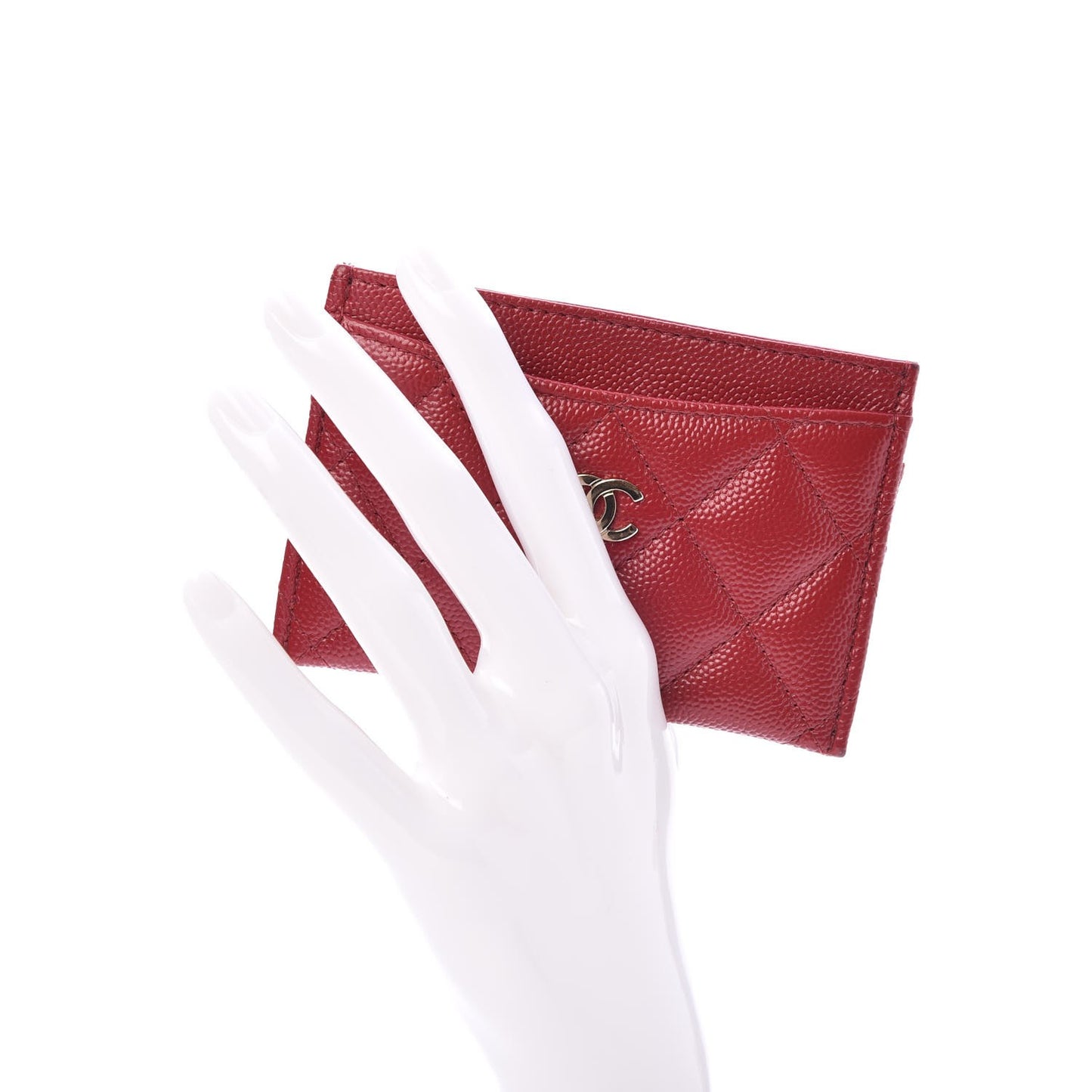 Caviar Quilted Card Holder Red