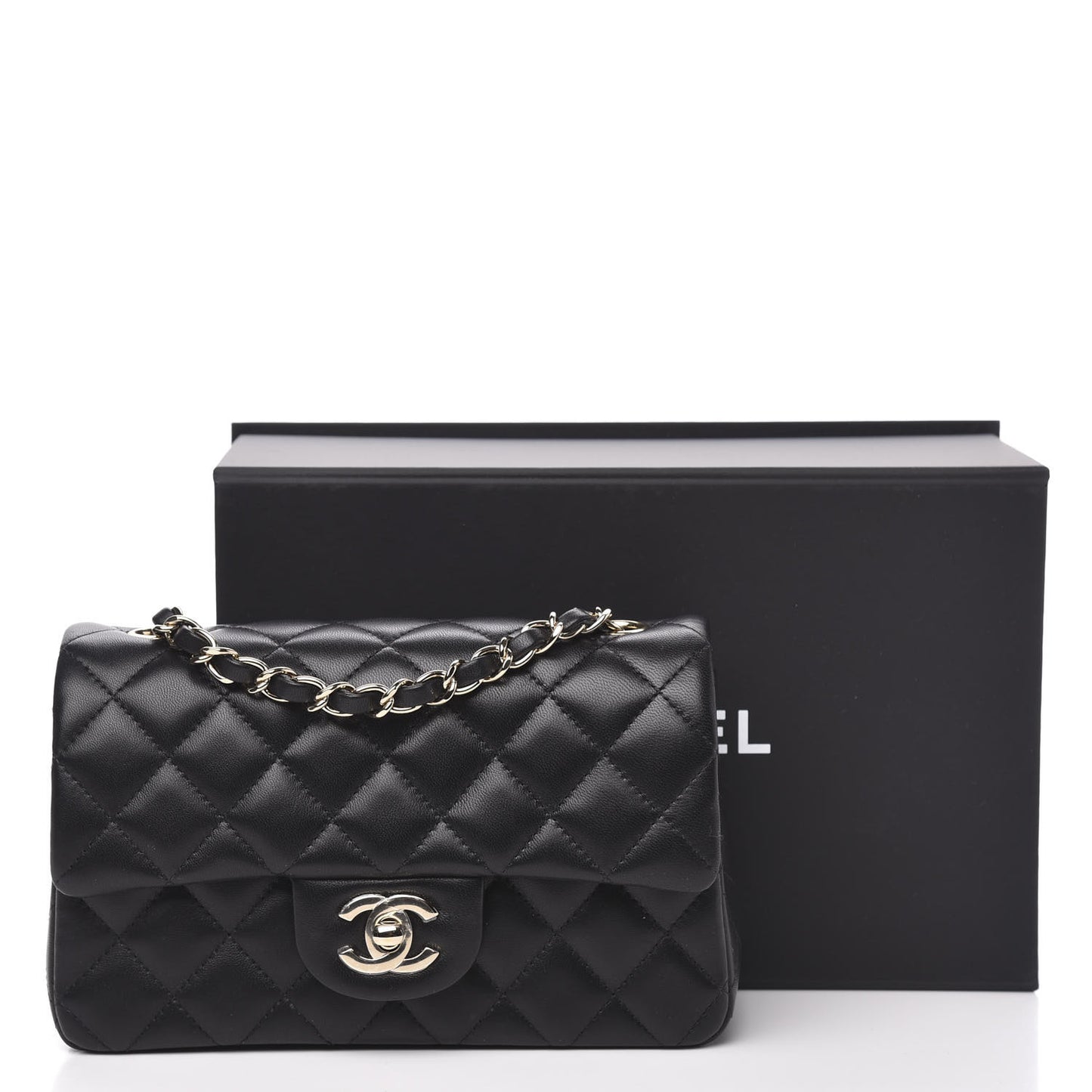 Lambskin Quilted Mini Rectangular Flap Black