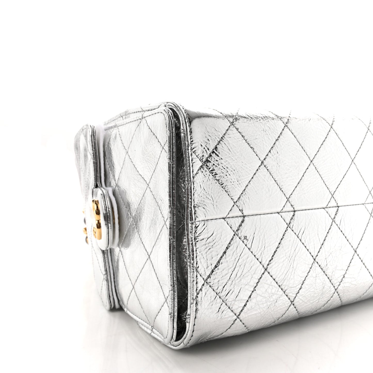 Metallic Aged Calfskin Quilted Small Chanel 25 Handbag Silvery