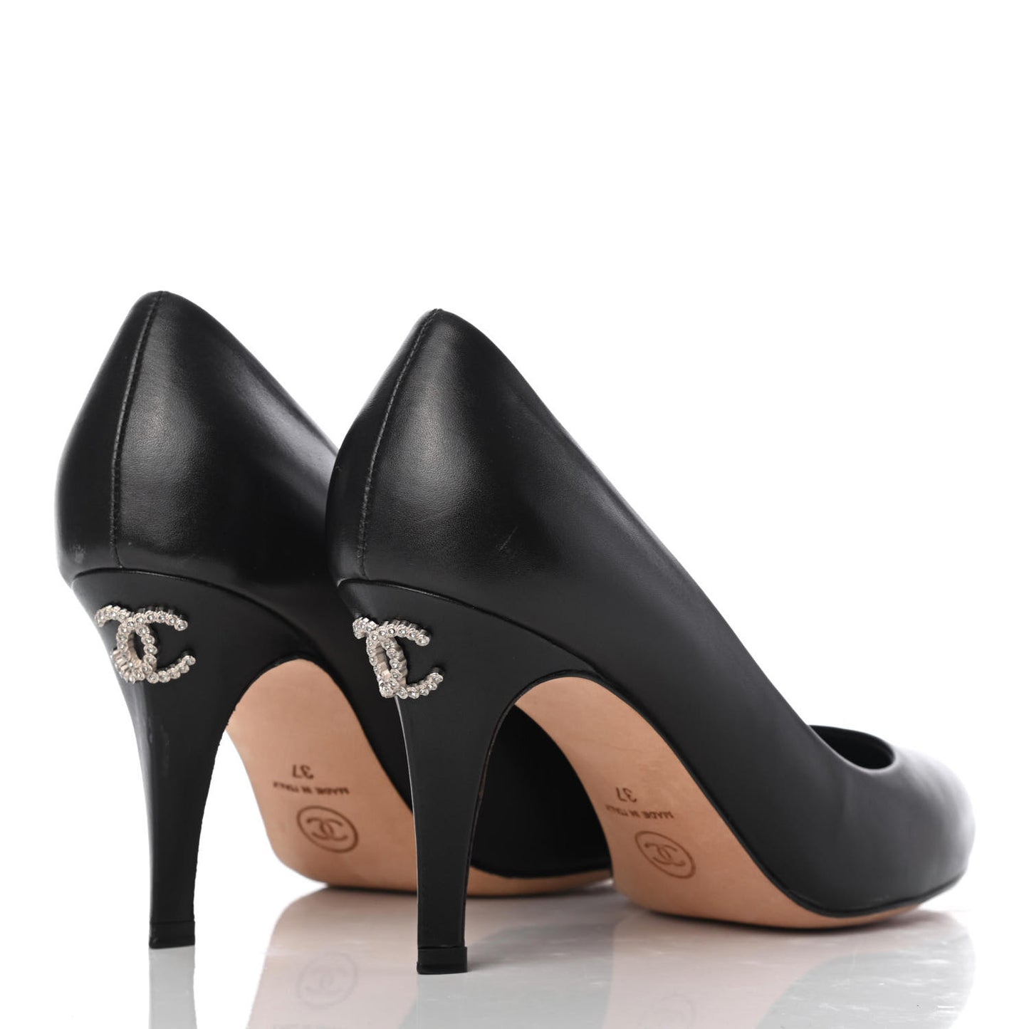 Lambskin Crystal CC Pumps 37 Black