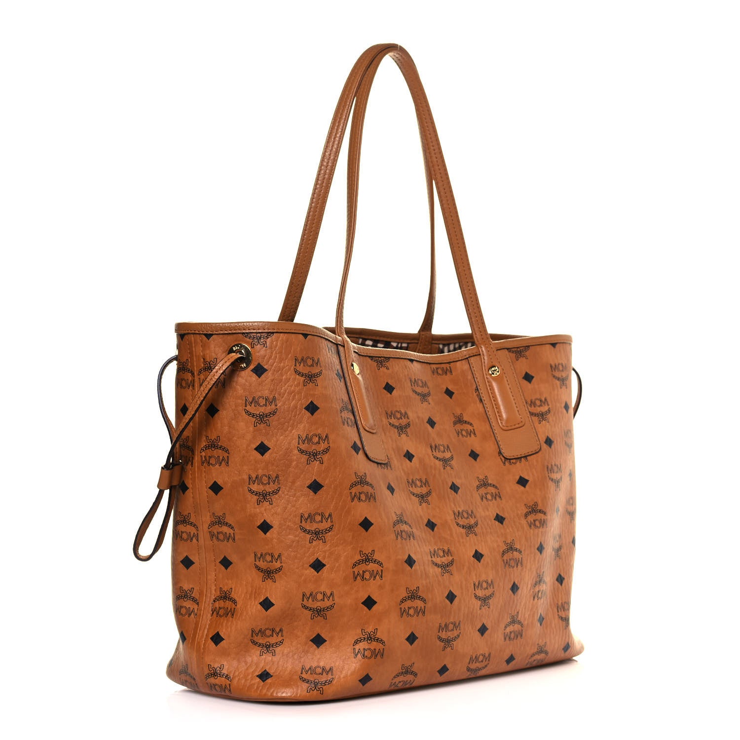 MCM Visetos Medium Liz Reversible Shopper Tote Cognac 3 of 18