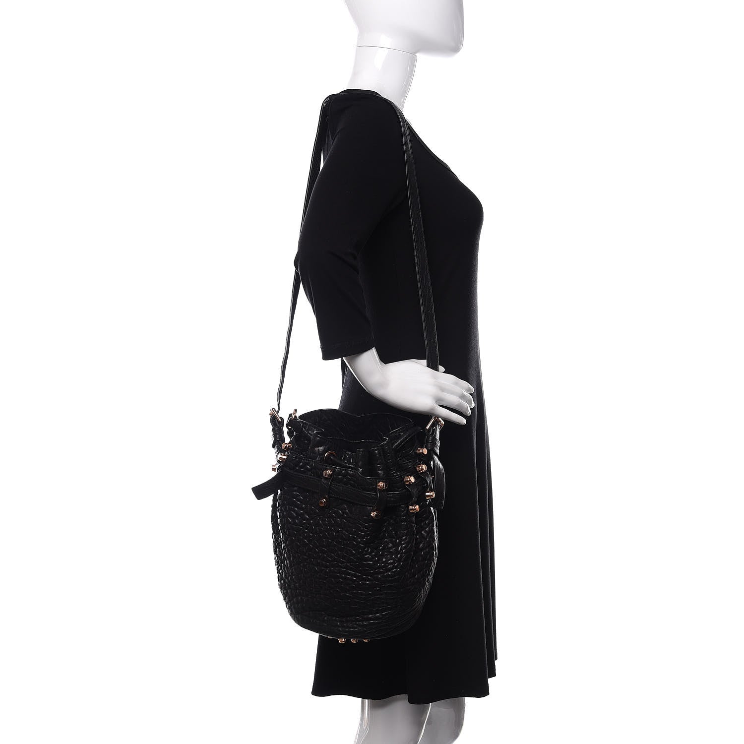 Alexander Wang Pebbled Lambskin Diego Bucket Black Rose Gold Hardware 3 of 10