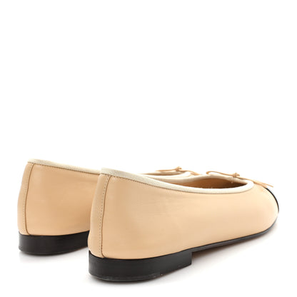 Chanel Lambskin Cap Toe CC Ballerina Flats 40.5 Beige Black 5 of 10
