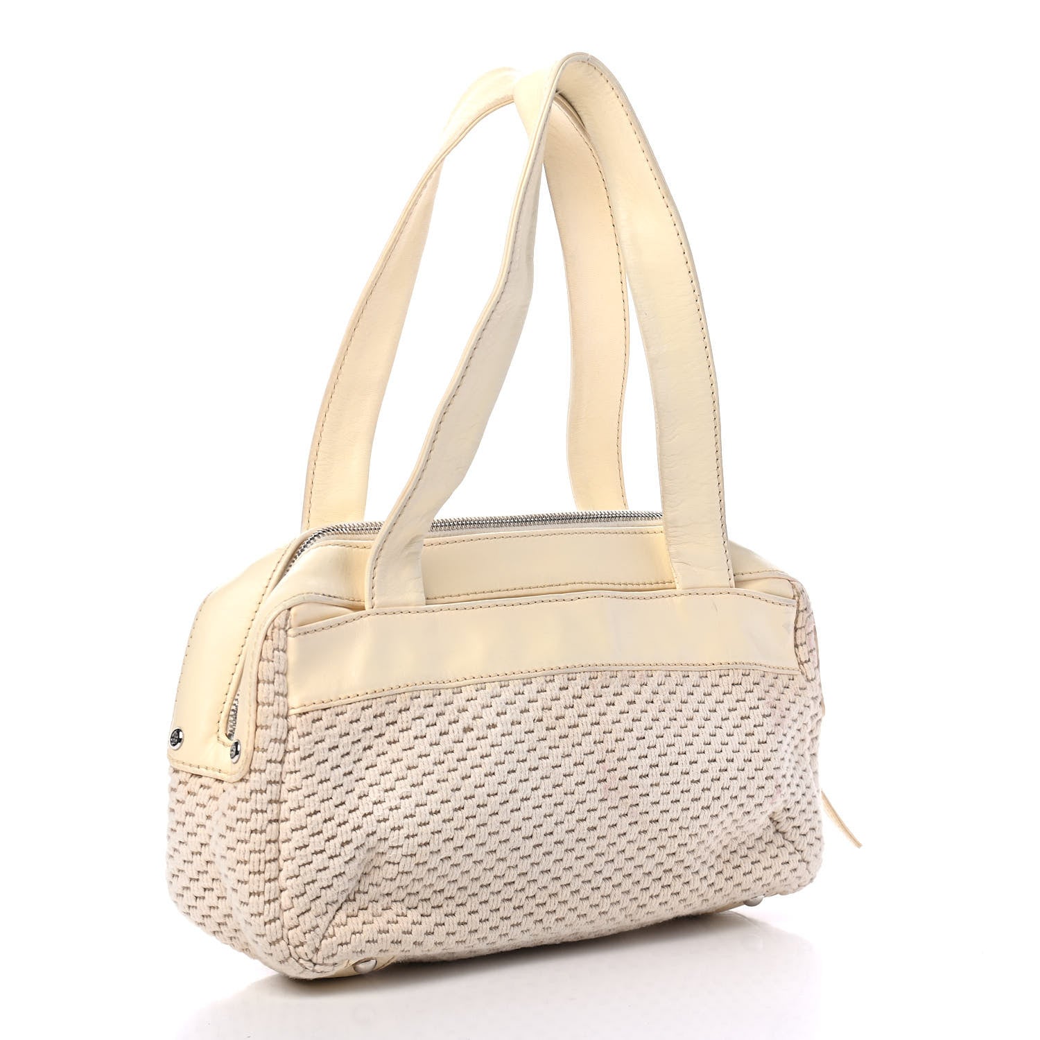 Chanel Canvas Woven Lambskin Lax Shoulder Bag Ivory 2 of 6