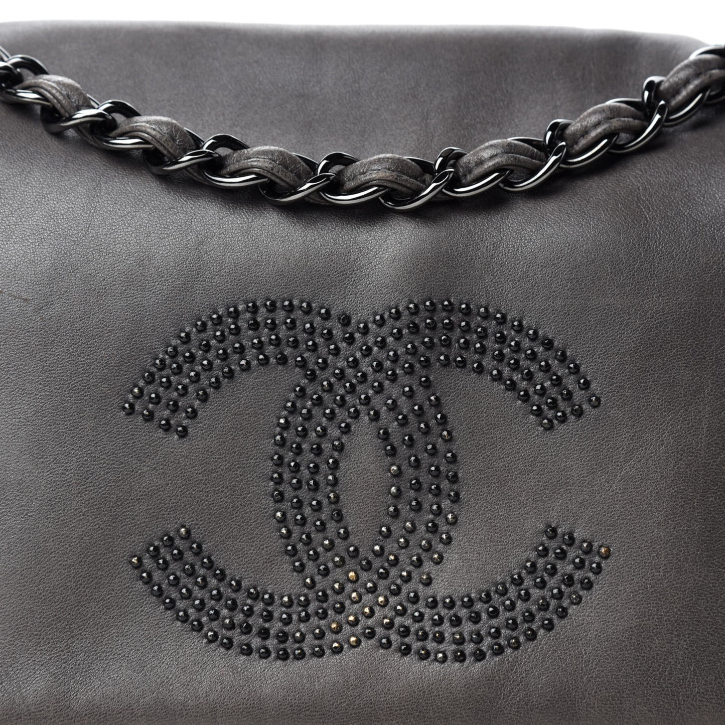Lambskin Studded CC East West Flap Grey