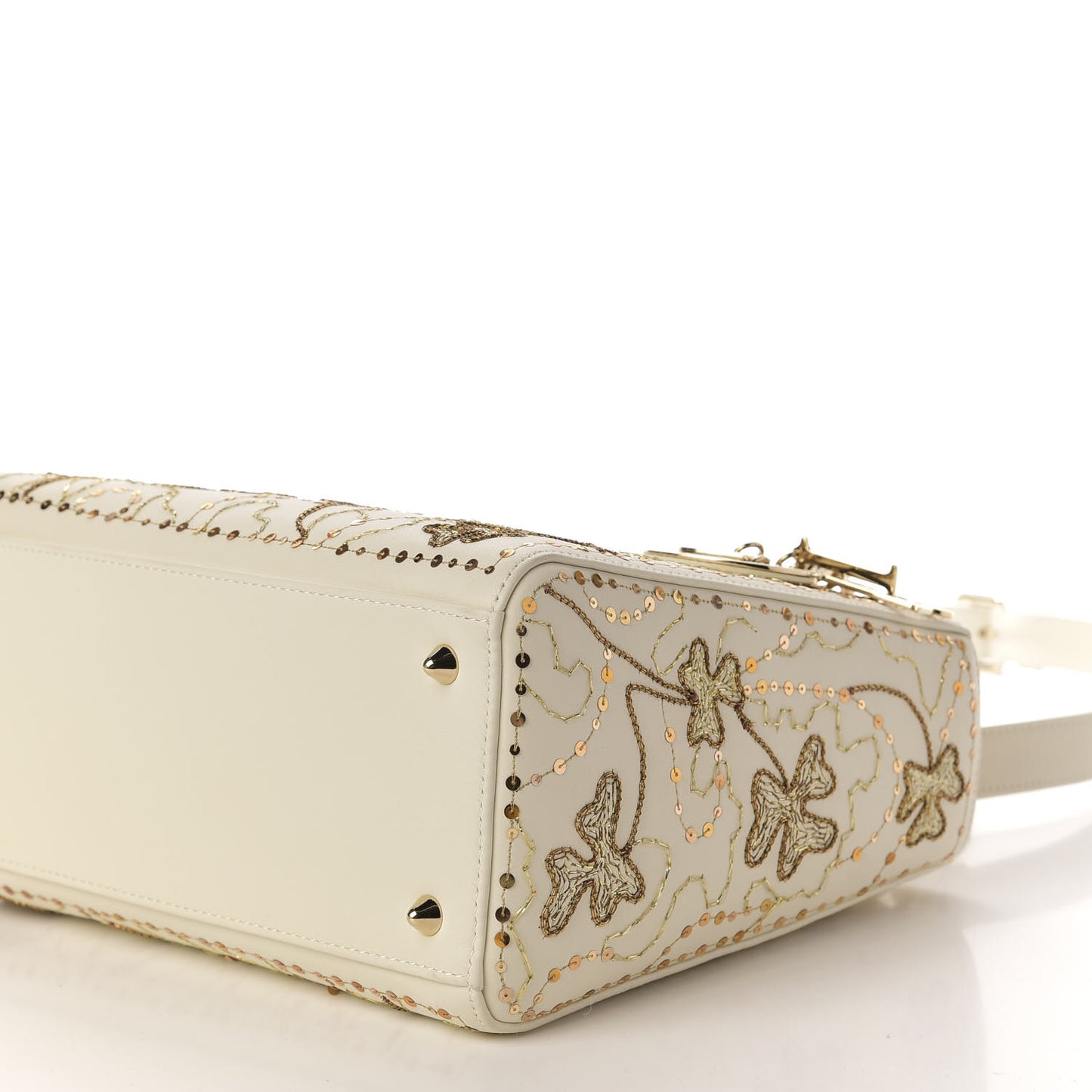 Smooth Calfskin Embroidered Medium Lady Dior White