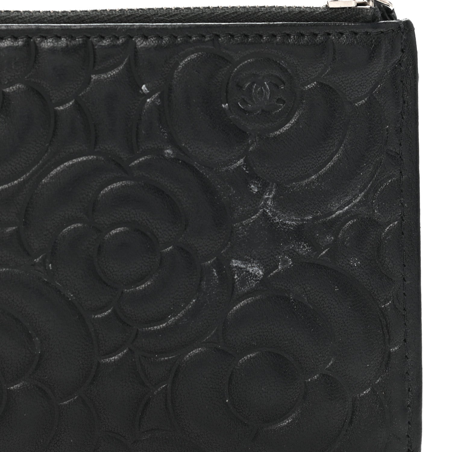 Chanel Goatskin Camellia Embossed Zip Pouch Black 9 of 9