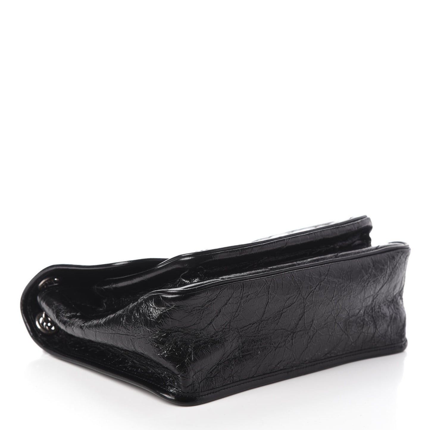 Crinkled Calfskin Matelasse Monogram Medium Niki Chain Satchel Black