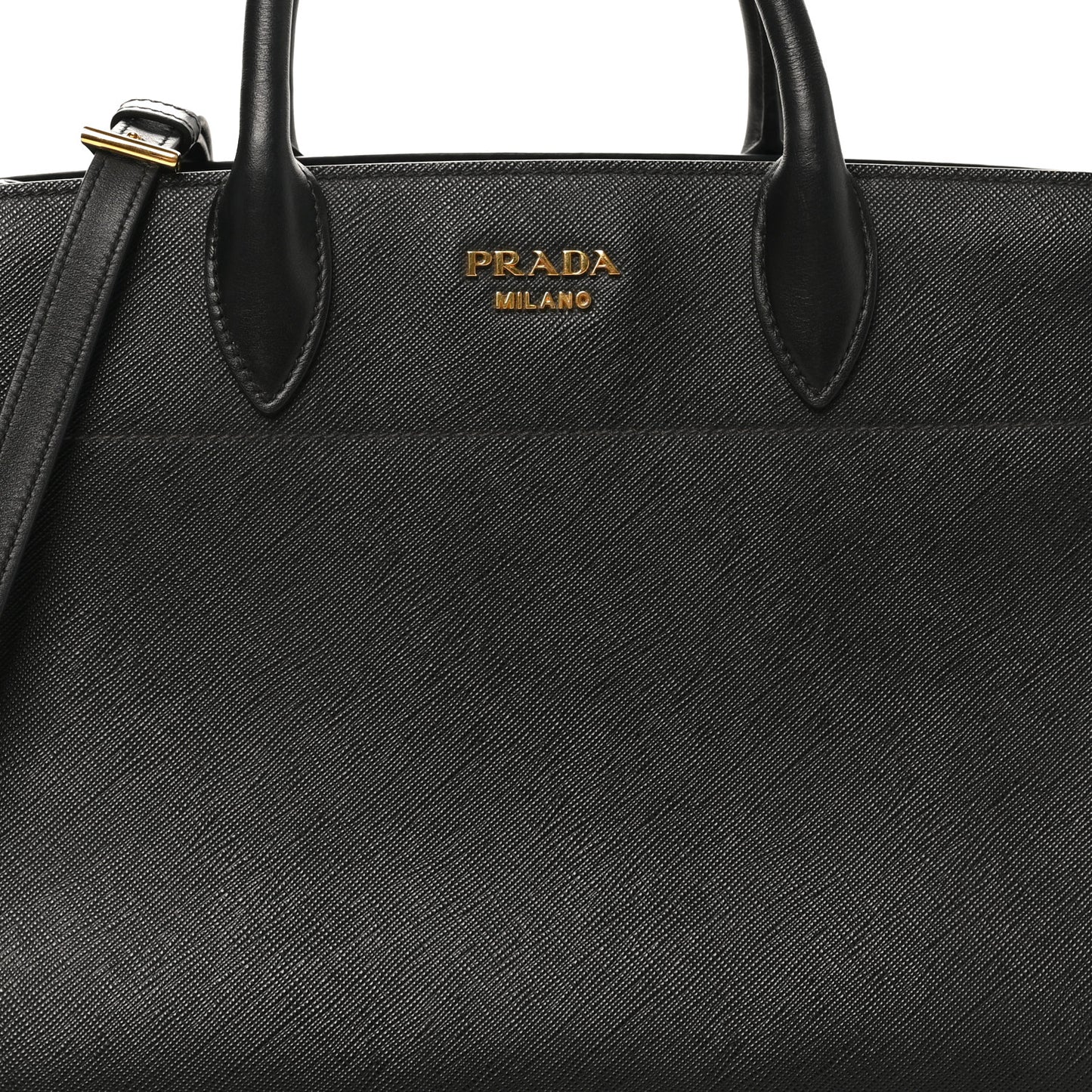 Saffiano City Calfskin Medium Bibliothèque Top Handle Black Fuoco