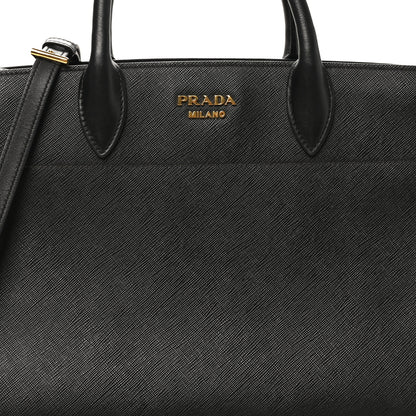 Prada Saffiano City Calfskin Medium Bibliothèque Top Handle Black Fuoco 7 of 10