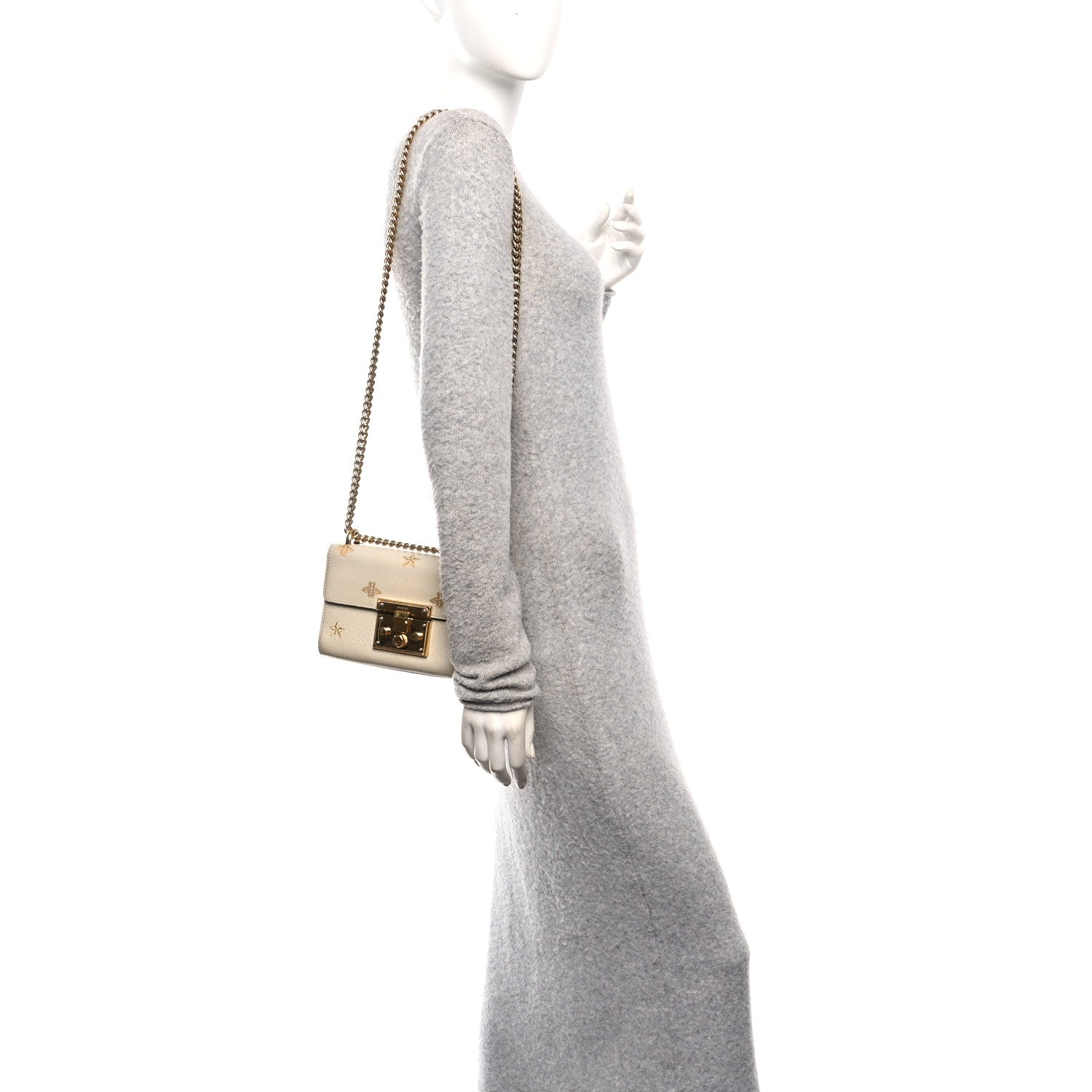 Gucci Grained Calfskin Bee Star Small Padlock Shoulder Bag White 2 of 10