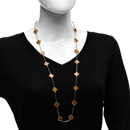 Van Cleef & Arpels 18K Yellow Gold Tiger Eye 20 Motifs Vintage Alhambra Necklace 2 of 5