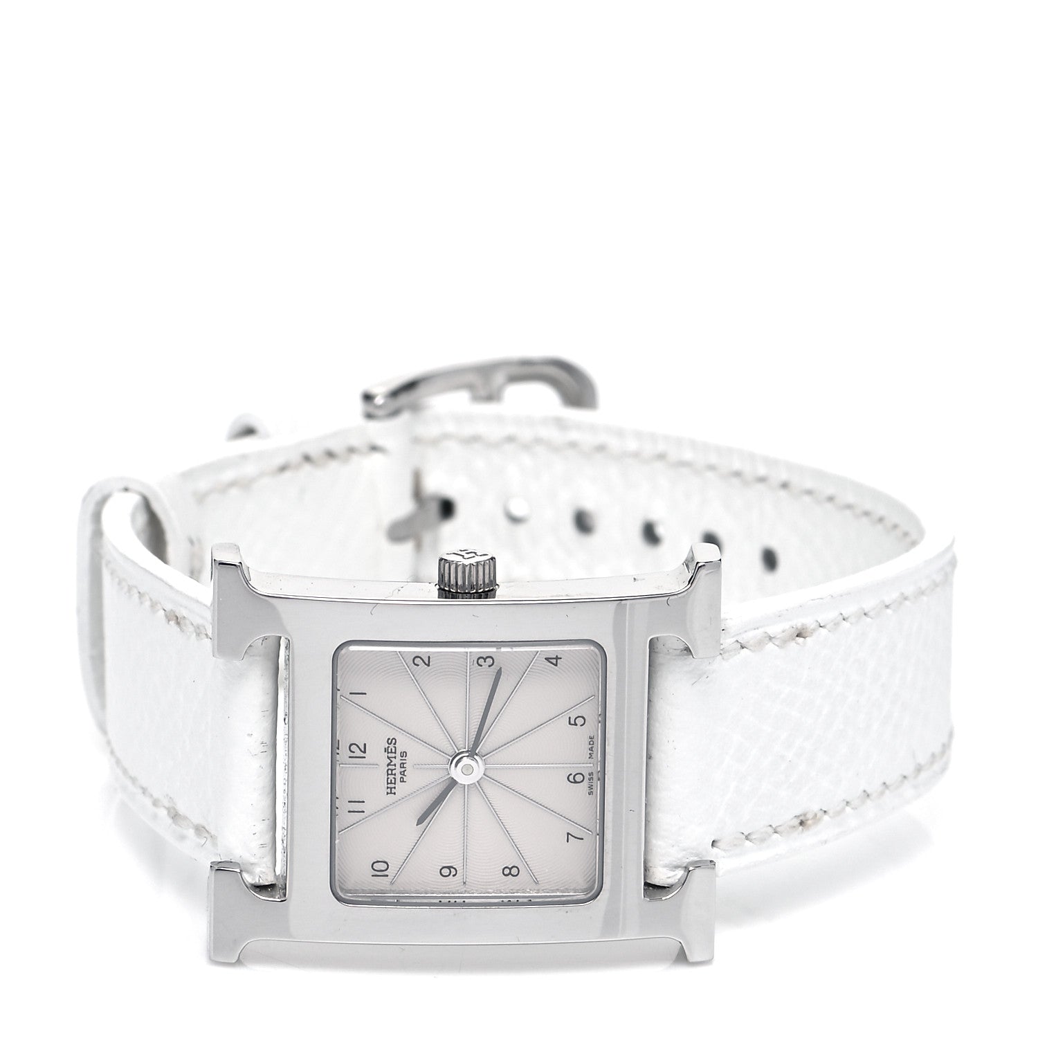 Hermes Stainless Steel Epsom 21mm Heure H Hour Quartz Watch Blanc 2 of 4