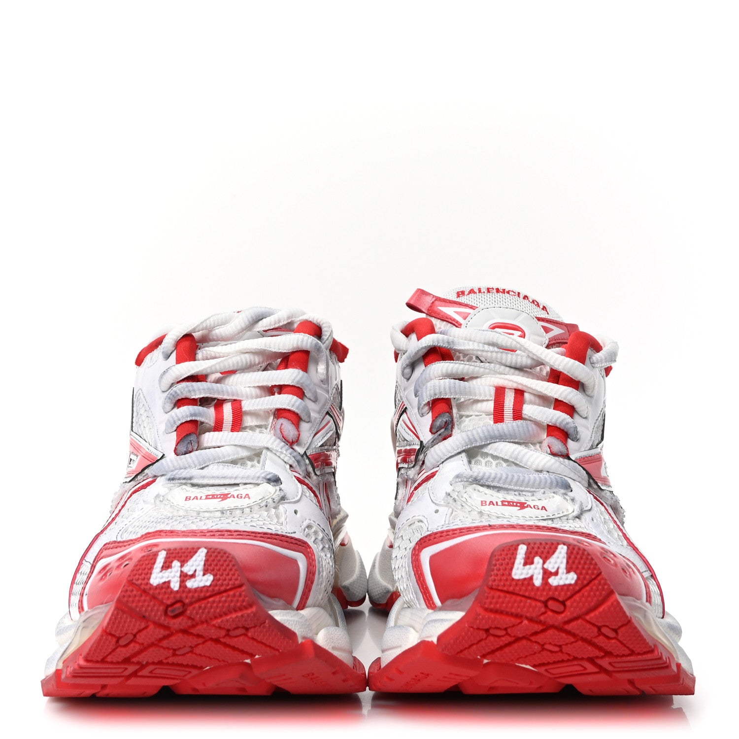 Balenciaga Mesh Rubber Bi-Color Mens Runner Sneakers 41 Red White 3 of 9
