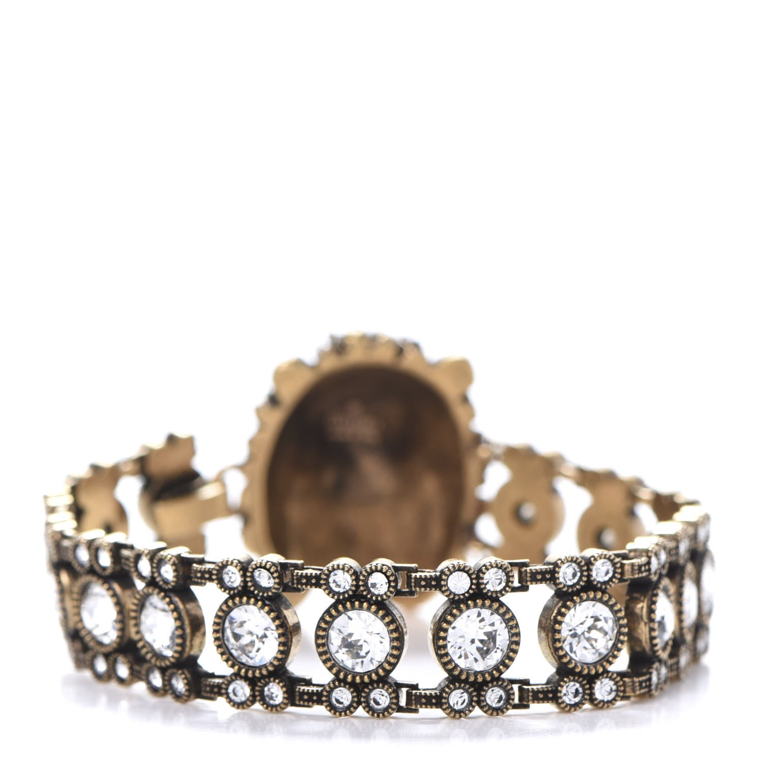 Gucci Metal Crystal Lion Head Bracelet L Aged Gold 3 of 4